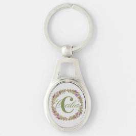 Persoonlijke bloemenkrans achternaam monogram sleutelhanger