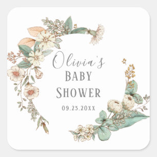 Persoonlijke bloemenkrans baby shower vierkante sticker