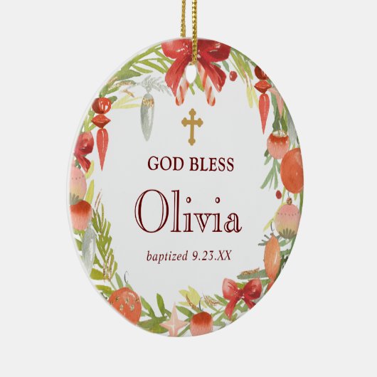 Persoonlijke bloemenkrans Doop Cadeau God zegene Keramisch Ornament (Rechts)
