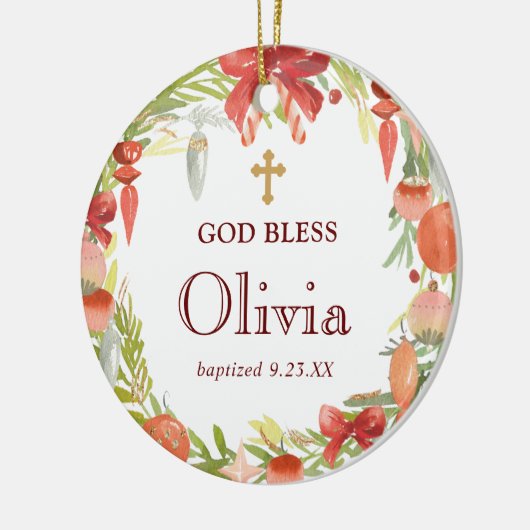 Persoonlijke bloemenkrans Doop Cadeau God zegene Keramisch Ornament (Links)