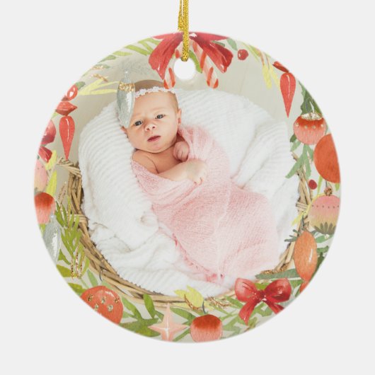 Persoonlijke bloemenkrans Doop Cadeau God zegene Keramisch Ornament (Achterkant)