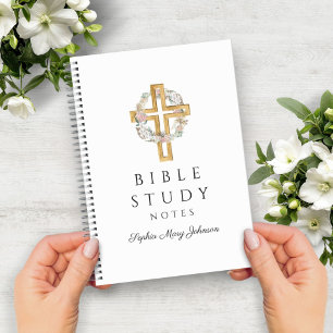 Persoonlijke bloemenkrans religieus kruis notitieboek