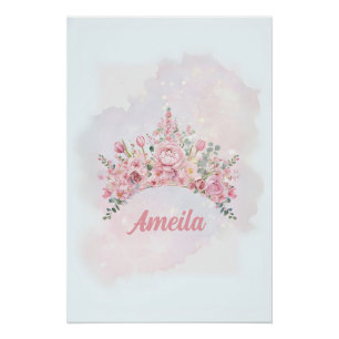 Persoonlijke bloemenkroon, kinderkamer kunst perfect poster