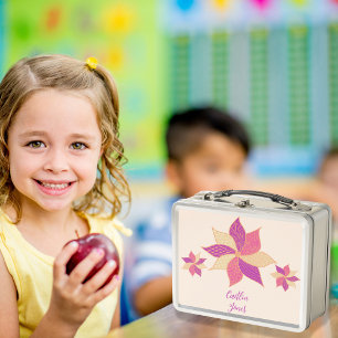 Persoonlijke bloemenlunchbox – Roze metalen lunchb