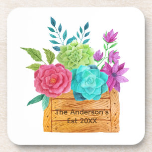 Persoonlijke bloemenmand Roze Blauwe Groene Bloeme Bier Onderzetter