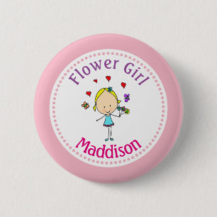 Persoonlijke bloemenmeisje ronde button 5,7 cm