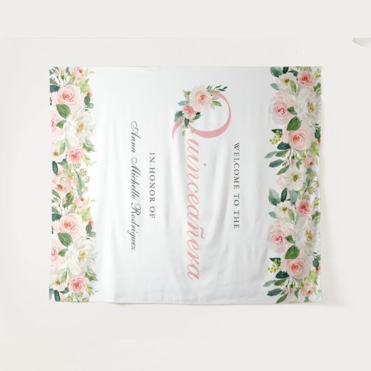 Persoonlijke bloemenshow voor Quinceanera-fotoback Wandkleed (Voorkant (horizontaal))