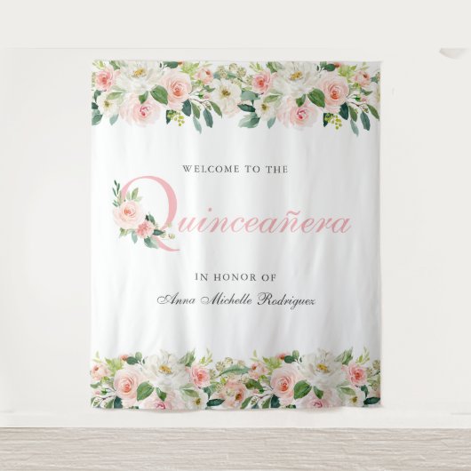 Persoonlijke bloemenshow voor Quinceanera-fotoback Wandkleed (Voorkant)