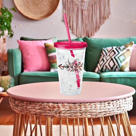 Persoonlijke bloemenspil acryl drinkbeker