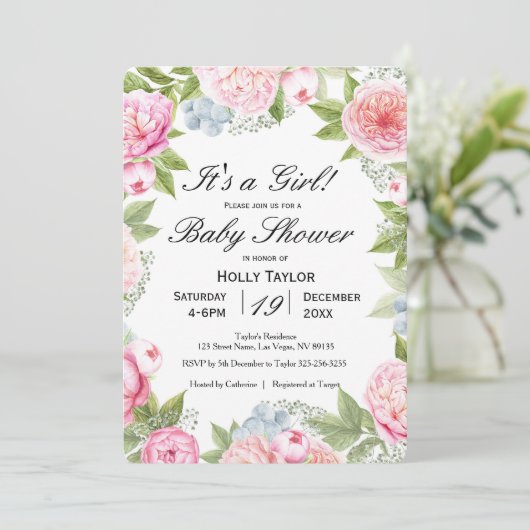 Persoonlijke bloementuin babyshower uitnodiging (Staand voorkant)