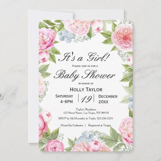 Persoonlijke bloementuin babyshower uitnodiging (Voorkant)