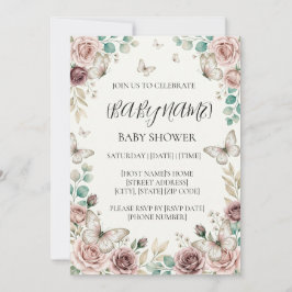 Persoonlijke bloemenvlinder baby shower kaart