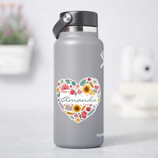 Persoonlijke bloemhartnaam Aangepaste botanische s Sticker (HydroFlask)
