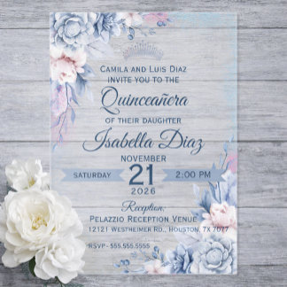 Persoonlijke bloemige acryl Quinceañera uitnodigin Uitnodigingen