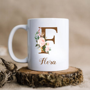 Persoonlijke bloemige bruidsmeisje letter F cadeau Koffiemok
