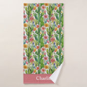 Persoonlijke Bloemige Cactus Badhanddoek (Badhanddoek)