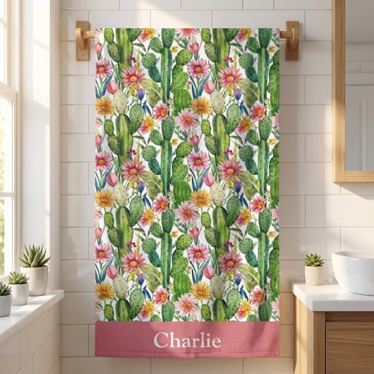 Persoonlijke Bloemige Cactus Badhanddoek