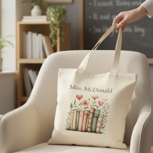 Persoonlijke bloemige gestapelde boeken leraren ta tote bag