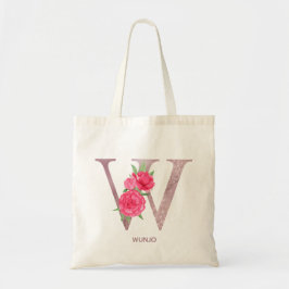 Persoonlijke bloemige initiaal W-tas voor bruidsme Tote Bag