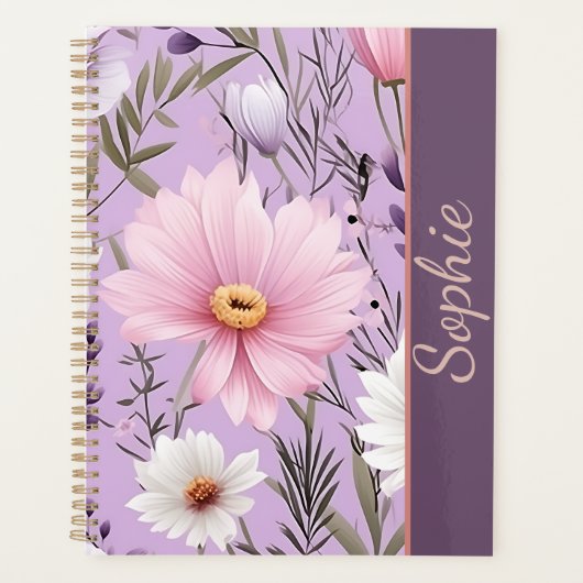 Persoonlijke bloemige lavendel planner met naam (Voorkant)