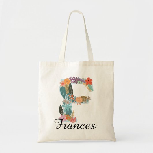 Persoonlijke bloemige monogram aangepaste naam bot tote bag (Voorkant)