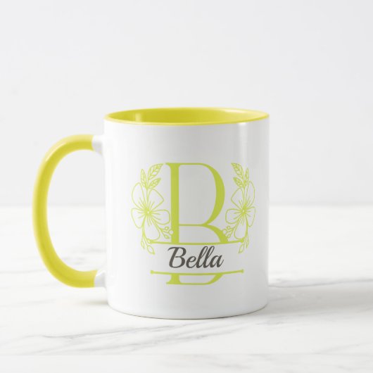 Persoonlijke bloemige monogram letter B mok - Op m (Links)