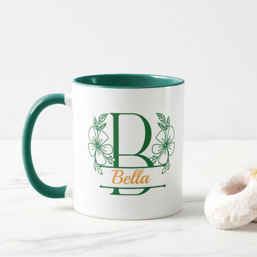 Persoonlijke bloemige monogram letter B mok - op m (Met donut)