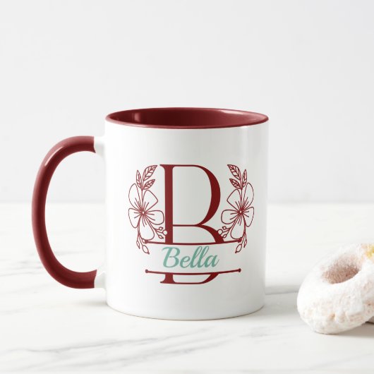 Persoonlijke bloemige monogram letter B mok - Op m (Met donut)