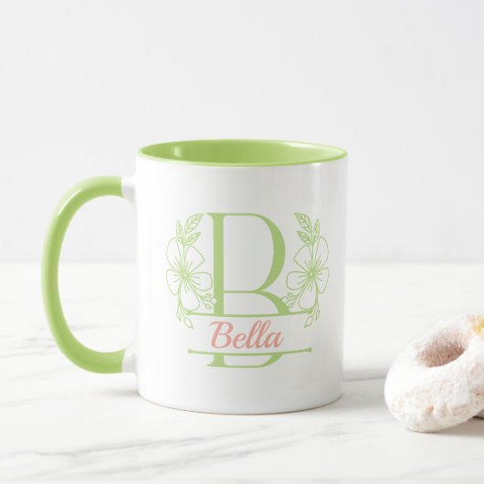 Persoonlijke bloemige monogram letter B mok - Op m (Met donut)