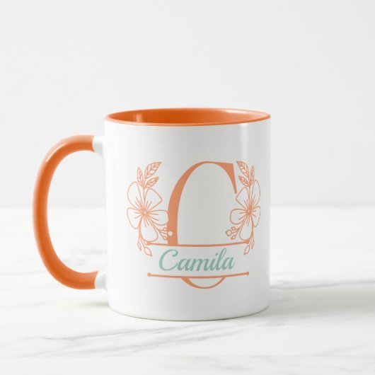 Persoonlijke Bloemige Monogram Letter C Mok - Op M (Links)