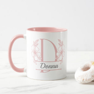 Persoonlijke bloemige monogram letter D mok - op m