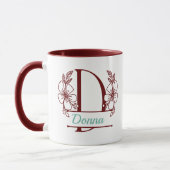 Persoonlijke bloemige monogram letter D mok - Op m (Links)