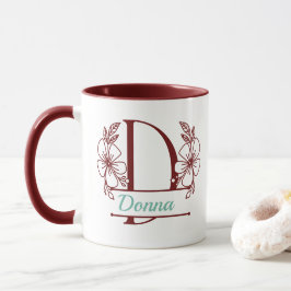 Persoonlijke bloemige monogram letter D mok - Op m