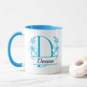 Persoonlijke bloemige monogram letter D mok - op m