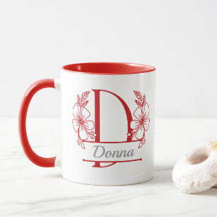 Persoonlijke bloemige monogram letter D mok - op m