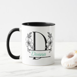 Persoonlijke bloemige monogram letter D mok - op m