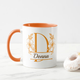 Persoonlijke bloemige monogram letter D mok - op m