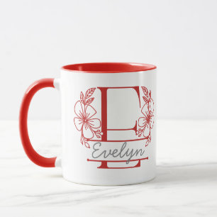 Persoonlijke bloemige monogram letter E mok - Op m