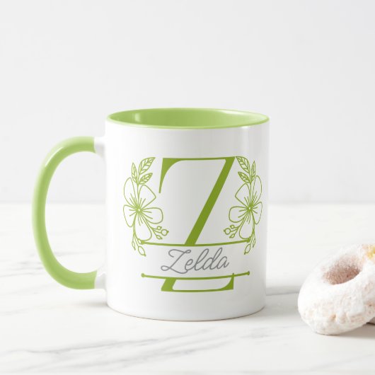Persoonlijke Bloemige Monogram Letter Z Mok - Op M (Met donut)