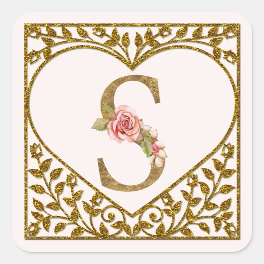 Persoonlijke Bloemige Monogram Sticker (Voorkant)