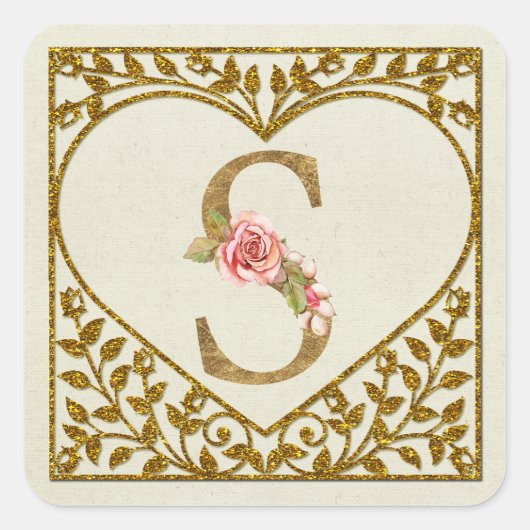 Persoonlijke Bloemige Monogram Sticker (Voorkant)