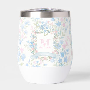 Persoonlijke bloemige monogram thermische wijnbeke