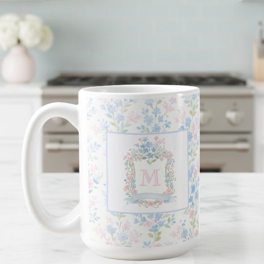 Persoonlijke bloemige monogrammok koffiemok