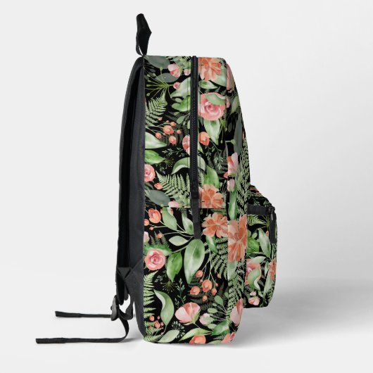 Persoonlijke bloemige oma Moederdag zwart Bedrukte Rugzak (Links)