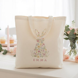 Persoonlijke bloemige Pasen Konijn Maatwerk Tote Bag
