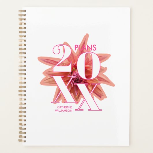 Persoonlijke Bloemige Perzik Dahlia Bloem Planner (Voorkant)
