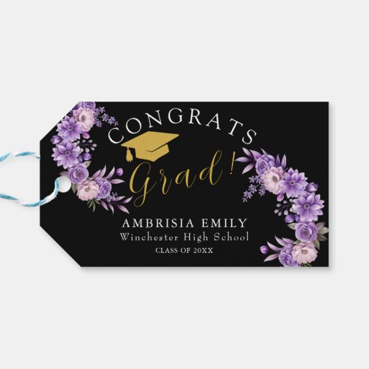 Persoonlijke bloemige stijlvolle afstudeercongratu cadeaulabel (Achterkant Horizontaal)