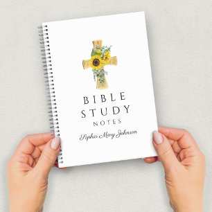 Persoonlijke bloemige zonnebloemen religieus kruis notitieboek