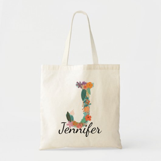 Persoonlijke bloemletter J-monogram botanisch Tote Bag (Voorkant)