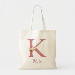 Persoonlijke bloemletter K monogram boodschappenta Tote Bag